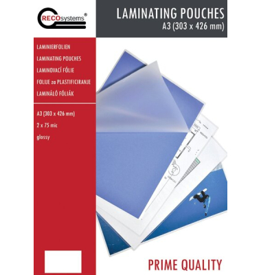 Laminierfolien Prime Quality RK1805150, A3, 303x426mm, 75mic x2, glänzend Laminierfolien Prime Quality RK1805150, A3, 303x426mm, 75mic x2, glänzend