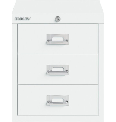 Schubladenschrank 3 Schübe, mit Schloss, (H x B x T) 325 x 279 x 408 mm, verkehrsweiß