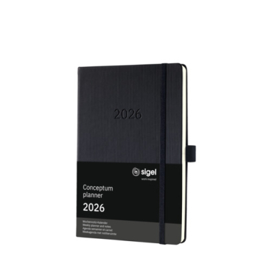 Buchkalender C2614, schwarz, 1 Woche / 1 Seite, 14,8x21,3cm (A5), 2026