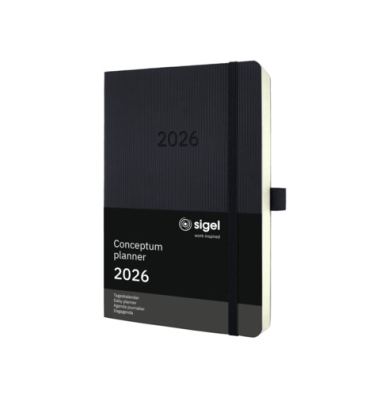 Buchkalender C2620, schwarz, 1 Tag / 1 Seite, 13,5x21cm (A5), 2026