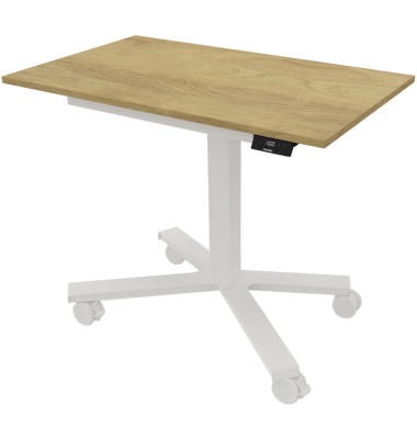 Schreibtisch eModel 2.0 MINI, höhenverstellbar, rechteckig, hickory / weiß