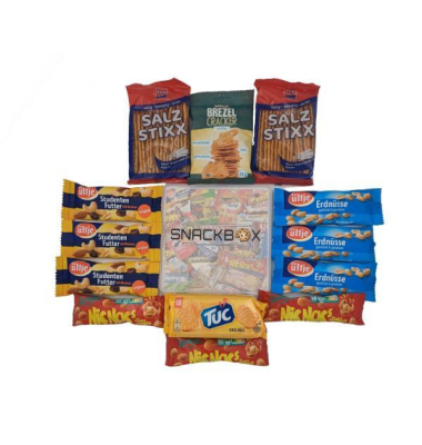 Snackbox Salzgebäck, Inhalt: 6 Sorten, gesamt 13 Stück, 600 g