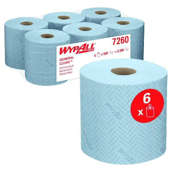 Wypall Wischtuchrolle L20 General Clean 7260, 550 Tücher, 24,5cm x 134,75m, blau 5027375052262 Wypall 3300 Stück