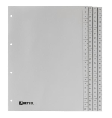 Register 721311, PP, 1-100, A4, volle H&ouml;he, 100 Bl., grau