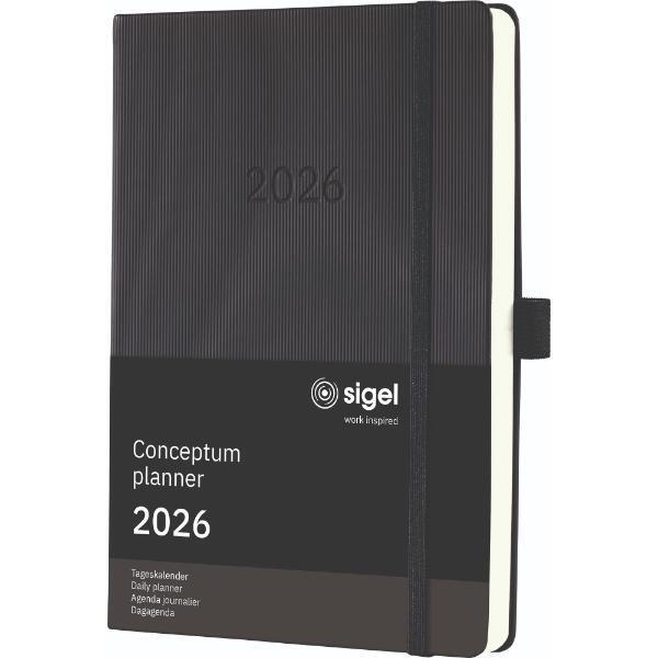 Sigel Buchkalender C2610, Conceptum, schwarz, 1 Tag / 1 Seite, Sa/So 1 Seite, 14,8x21,3cm (ca. A5), 2026 4004360772757 Sigel