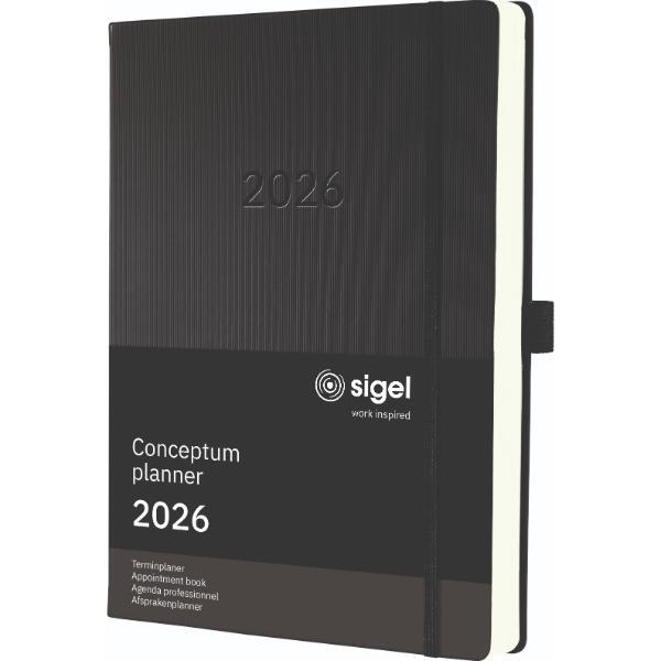 Terminplaner Conceptum 2026 C2604 A4+ 480 Seiten 1 Jahr 1 Seite für je 1 Tag PEFC®-Papier Kunststoff schwarz