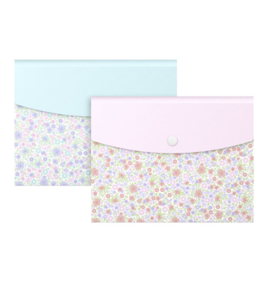Dokumententasche Floral 400139374, B6, pastell blau und rosa, Flowers, Polypropylen (PP), Druckknopf
