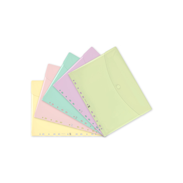 5 Stück Oxford Dokumententasche 400185545, A4, Pastellfarben: gelb/grün/blau/rosa und violett, Polypropylen (PP), Klettverschluss 3045050471490