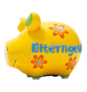 Spardose Schwein (klein) 10041700 , "Bl&uuml;ten/Schriftzug"