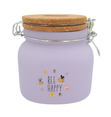 Spardose Glas Bee lila