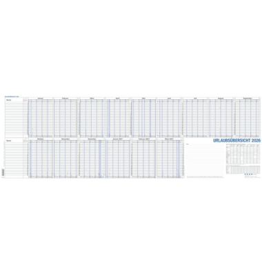 Urlaubsplaner 12-55B, 974x310mm (HxB), 2026*, für 25 Mitarbeiter Urlaubsplaner 12-55B, 974x310mm (HxB), 2026*, für 25 Mitarbeiter