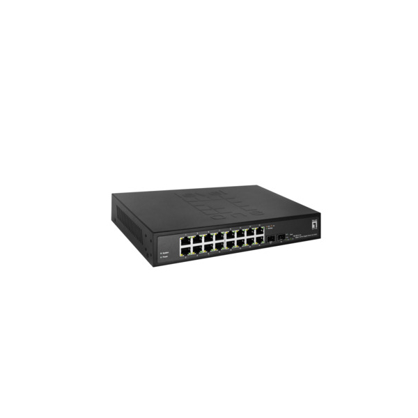 LevelOne GES-2118 Hilbert 18-Port Gigabit Smart Lite Switch, 16 x Gigabit RJ45, 2 x Gigabit SFP