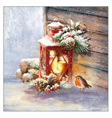 Weihn.Motivserviette 25x25cm Robin