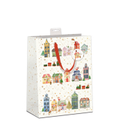 Geschenktasche 7522-2504-L, Weihnachten, mit Trageband / Geschenkanh&auml;nger, H&auml;user, 32cm x 26cm