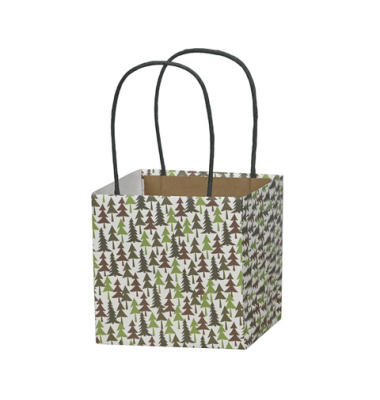 Geschenktasche 671006012923, Weihnachten, mit Tragehenkel, Tannenb&auml;ume, 12cm x 12cm