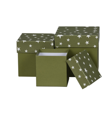 Weihn.Geschenkkarton Sterne gn-weiß Weihn.Geschenkkarton Sterne gn-weiß