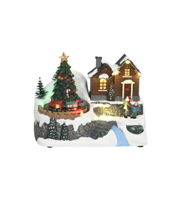 Winterlandschaft Tanne mit Zug LED bunt