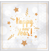 Servietten 33319135, wei&szlig;/gold / New Year, 3-lagig, 33x33cm