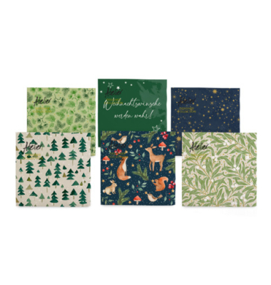 Weihnachtsservietten Atelier 1180-25367, farbig sortiert / Winter Forest, 3-lagig, 33x33cm
