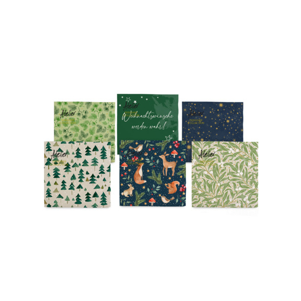 24 Stück Braun und Company Weihnachtsservietten Atelier 1180-25367, farbig sortiert / Winter Forest, 3-lagig, 33x33cm  Braun und Company 20 Stück