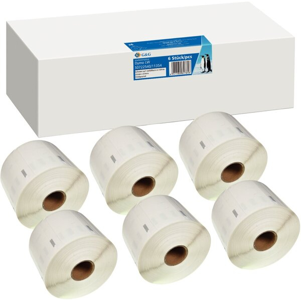 6942383160022 - Etikettenrolle Vorteilspack 32 x 57 mm kompatibel zu Dymo 11354S0722540 schwarz auf weiß 6 Rollen 6942383160022 G und G