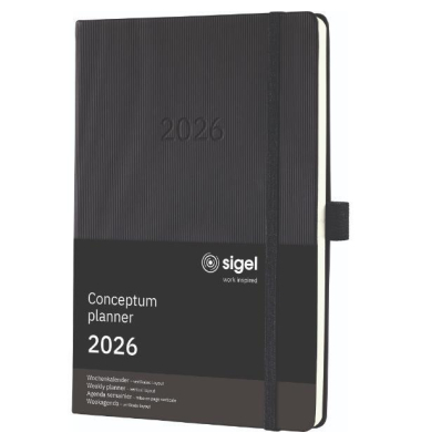 Buchkalender C2619, Conceptum, schwarz, 1 Woche / 2 Seiten, 14,8x21,3cm (ca. A5), 2026