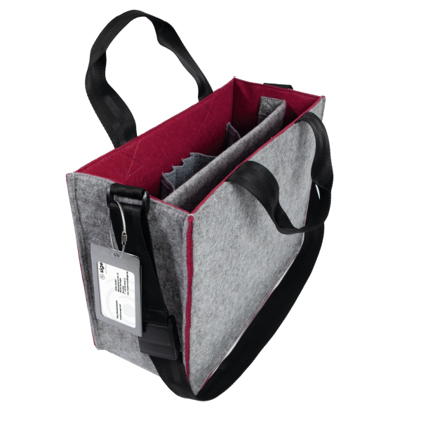 4004360769382 - Laptoptasche Desk Sharing Bag Bicolor M für Laptops bis 154″ 2 große Fächer 2 Seitenfächer Tragegriffe Schultergurt Kunstfilz grau-rot