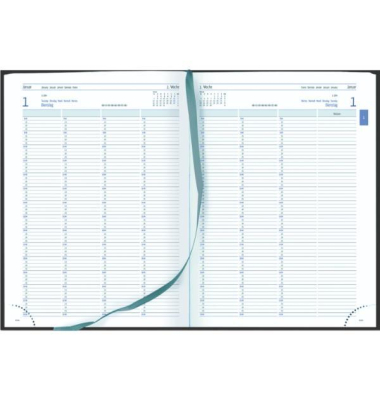 Buchkalender 58064, Planungsbuch, schwarz, 1 Tag / 2 Seiten, 21x29,7cm (A4), 2026