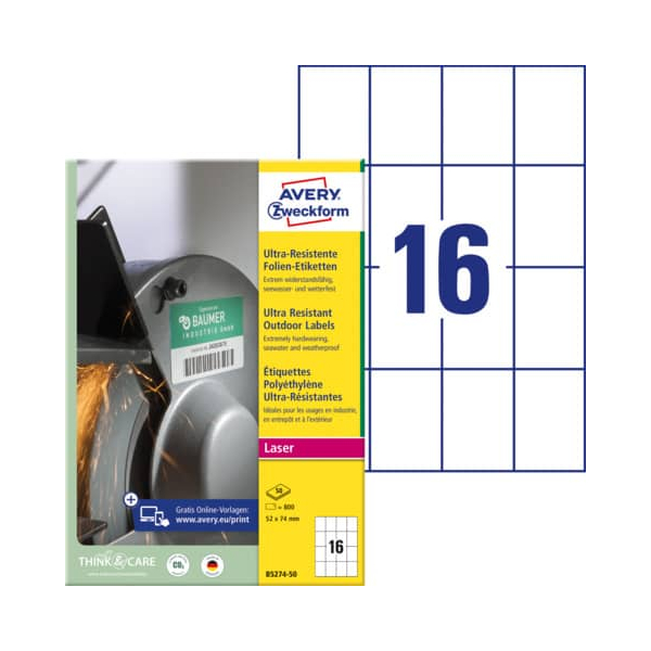 AVERY Zweckform Folienetiketten 52x74mm weiß 4004182050729 AVERY Zweckform 800 Stück