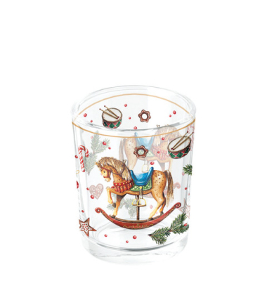 Weihn.Teelichthalter glas Schaukelpferd