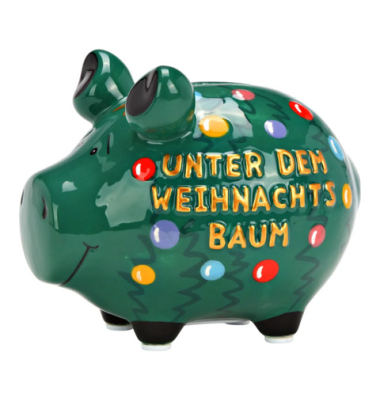 Spardose Schwein (klein) 10044520 , "Weihnachtskugeln/Schriftzug Unter dem Weihnachtsbaum"