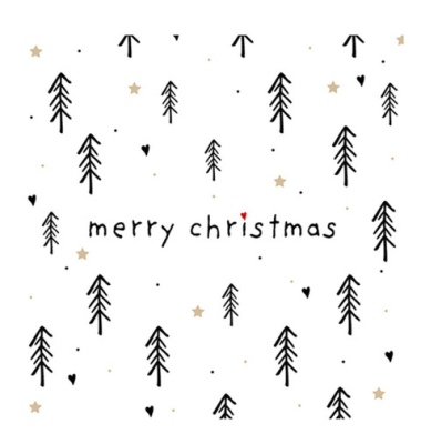 Weihnachtsservietten Atelier 1111-25508, mehrfarbig / Trees + Hearts, 3-lagig, 33x33cm