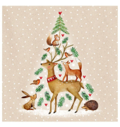 Weihnachtsservietten Atelier 1111-25515, mehrfarbig / Animal Tree, 3-lagig, 33x33cm