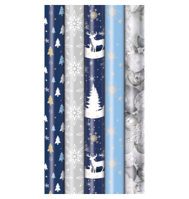 Geschenkpapier 33053 5A5244, sortiert (5 Motive), Weihnachten, Cool Vibes, 70cm x 2m, farbig sortiert