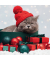 Weihnachtsservietten 210873, mehrfarbig / Katze und Geschenke, 3-lagig, 33x33cm