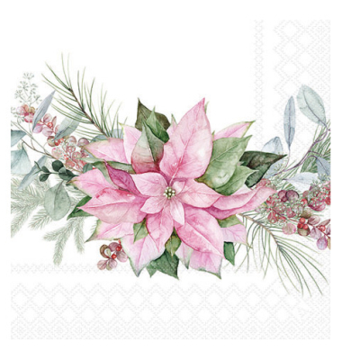 Servietten Weihnachten 32520285, mehrfarbig / Rosa Weihnachtsstern, 3-lagig, 25x25cm