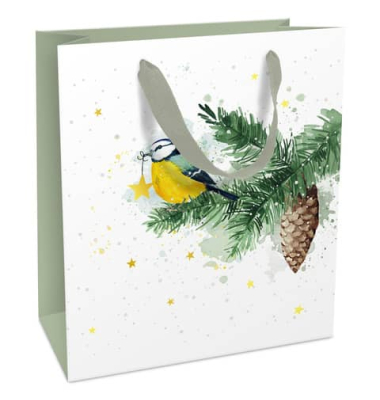 Geschenktasche 1682-24514, Weihnachten, mit Trageband, Wintermeise, 18cm x 21cm