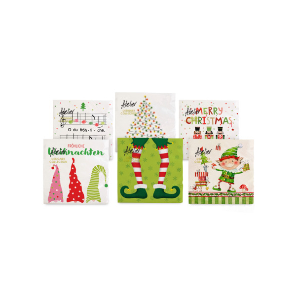 24 Stück Braun und Company Weihnachtsservietten Atelier 1180-25363, farbig sortiert / sortiert, 3-lagig, 33x33cm  Braun und Company 20 Stück