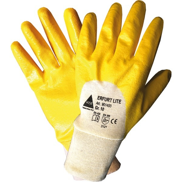 12 Stück Hase Nitril-Arbeitshandschuh Erfurt Lite, Nitril, gelb/weiß, Größe 9 / L 4018949913097 Hase