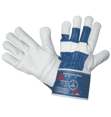 Winter-/Arbeitshandschuh Bremerhaven Winter, Leder, natur/blau, Gr&ouml;&szlig;e 10 / XL
