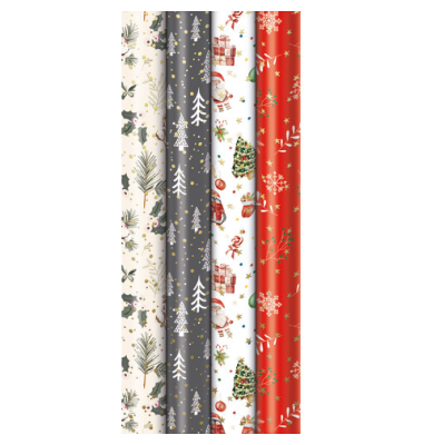 Geschenkpapier 33013 5A5206, 4 Weihnachtsmotive, 70cm x 1,5m, bunt