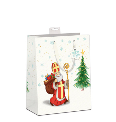 Geschenktasche 7522-2503-L, Weihnachten / Nikolaus, mit Tragekordel / Geschenkanh&auml;nger, Nikolaus, 32cm x 26cm