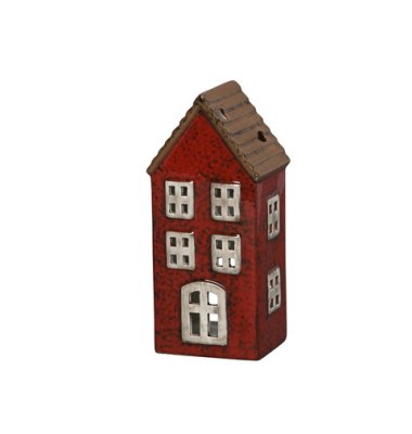 Windlicht Haus Dolomit rot-braun