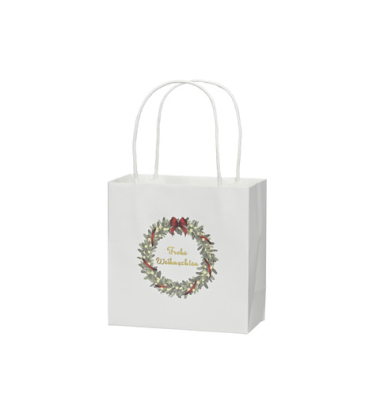 Weihnachtlicher Geschenktragetasche Kranz weiß