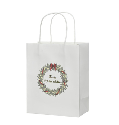 Weihnachtlicher Geschenktragetasche Kranz weiß