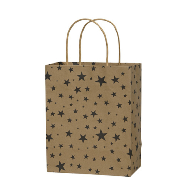 Geschenktasche 671009025833, Weihnachten, mit Tragehenkel, Sterne, 25cm x 20cm