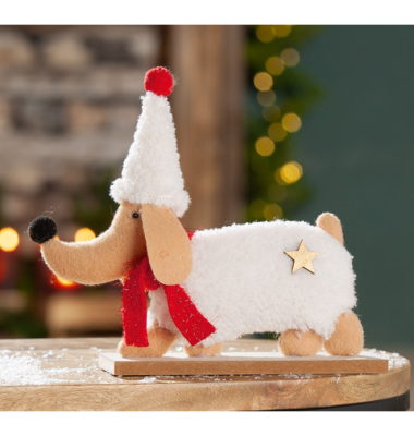 Weihnachtlicher Deko Dackel braunweiß