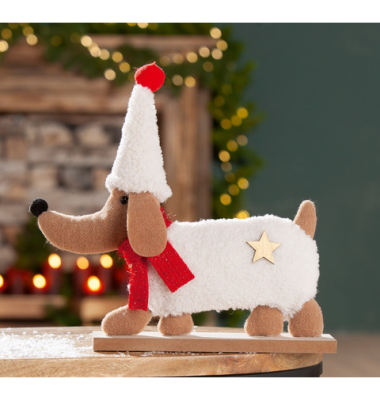 Weihnachtlicher Deko Dackel braunweiß