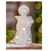 Weihnachtlicher Engel LED Porzellan weiß