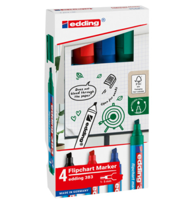Flipchartmarker 383, 4-383-4-2, Packung, rot,blau,grün,schwarz, 1-5mm Keilspitze